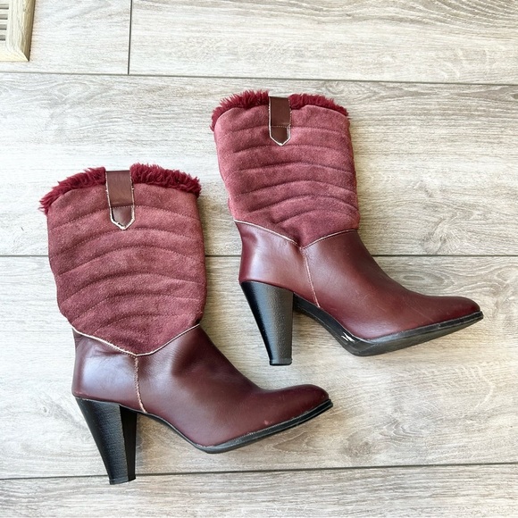 Vintage Alaskan Fleece Lining Suede Smooth Leather Heeled Boots Made in Canada - Picture 6 of 14